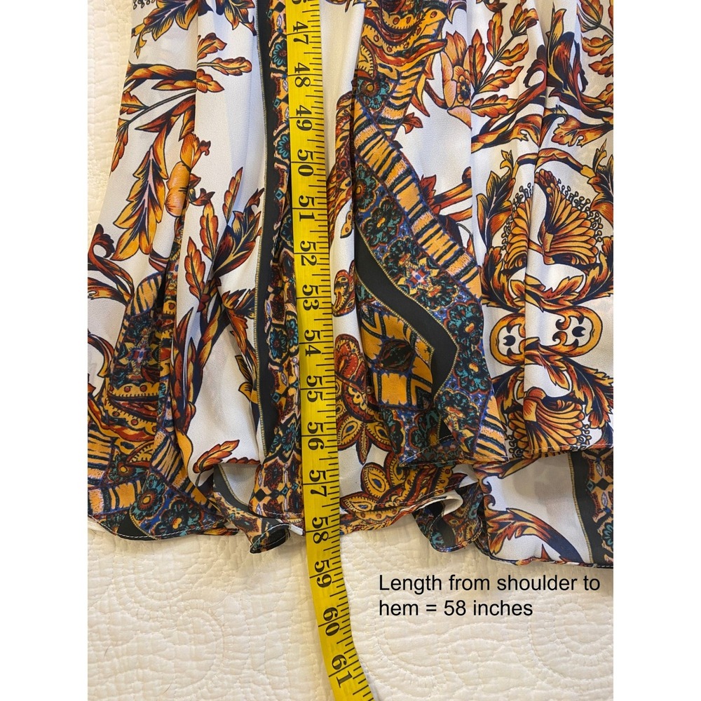 Free People Boho Paisley Floral Maxi Dress Orange Black White Butterfly Sleeve 2 - Picture 8 of 10